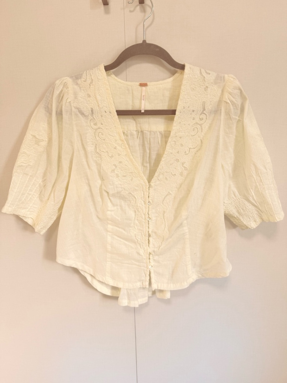 Free People Cotton Cream V-Neck Button Front Women's Top